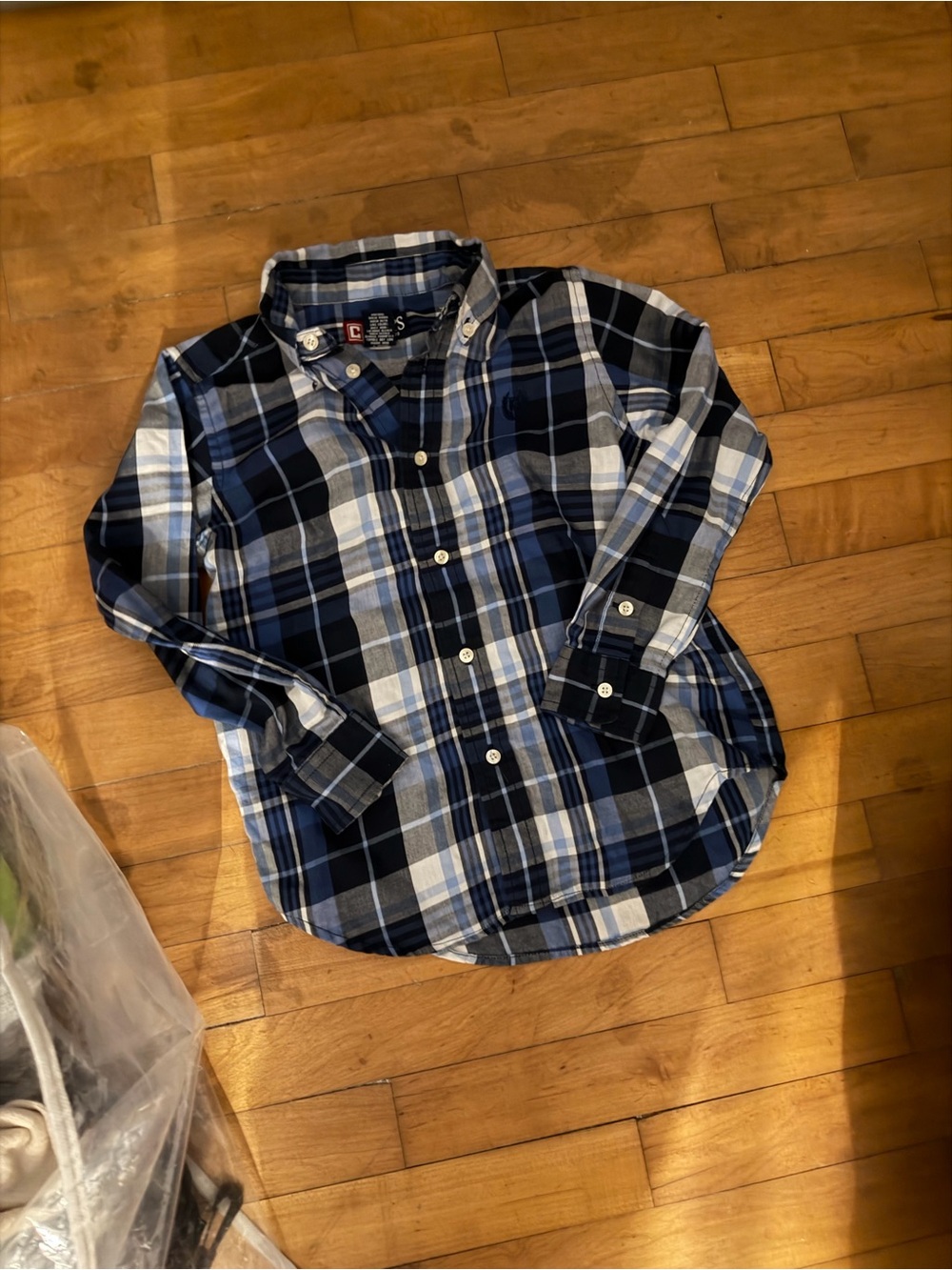 Chaps Blue and White Plaid Button-Down Shirt for Kids